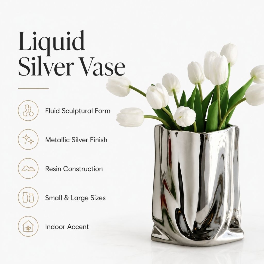 Liquid Silver Vase with Metallic Finish