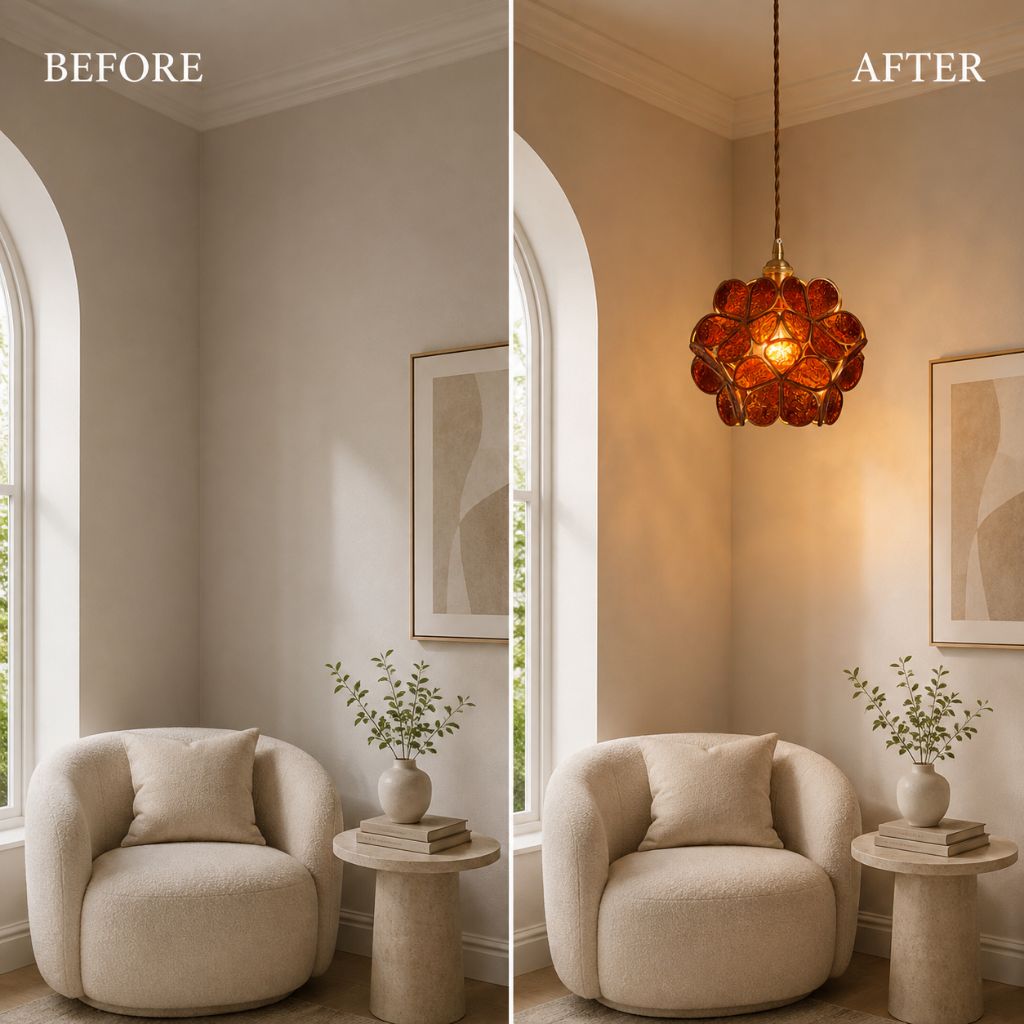 LotusGlow Vintage Brass & Glass Flower Pendant Light
