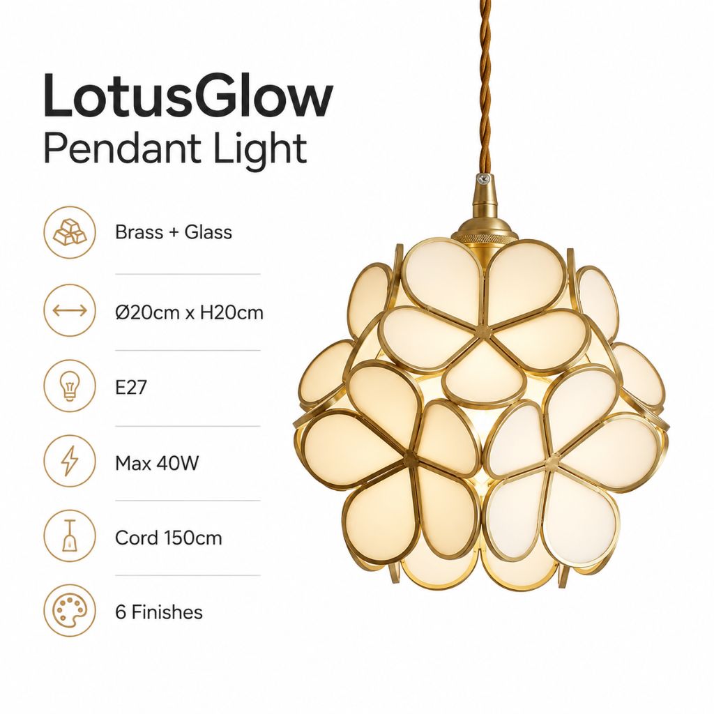 LotusGlow Vintage Brass & Glass Flower Pendant Light