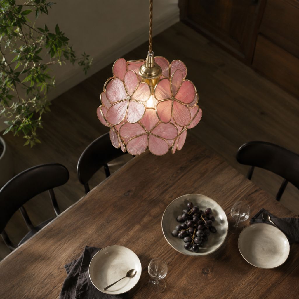 LotusGlow Vintage Brass & Glass Flower Pendant Light