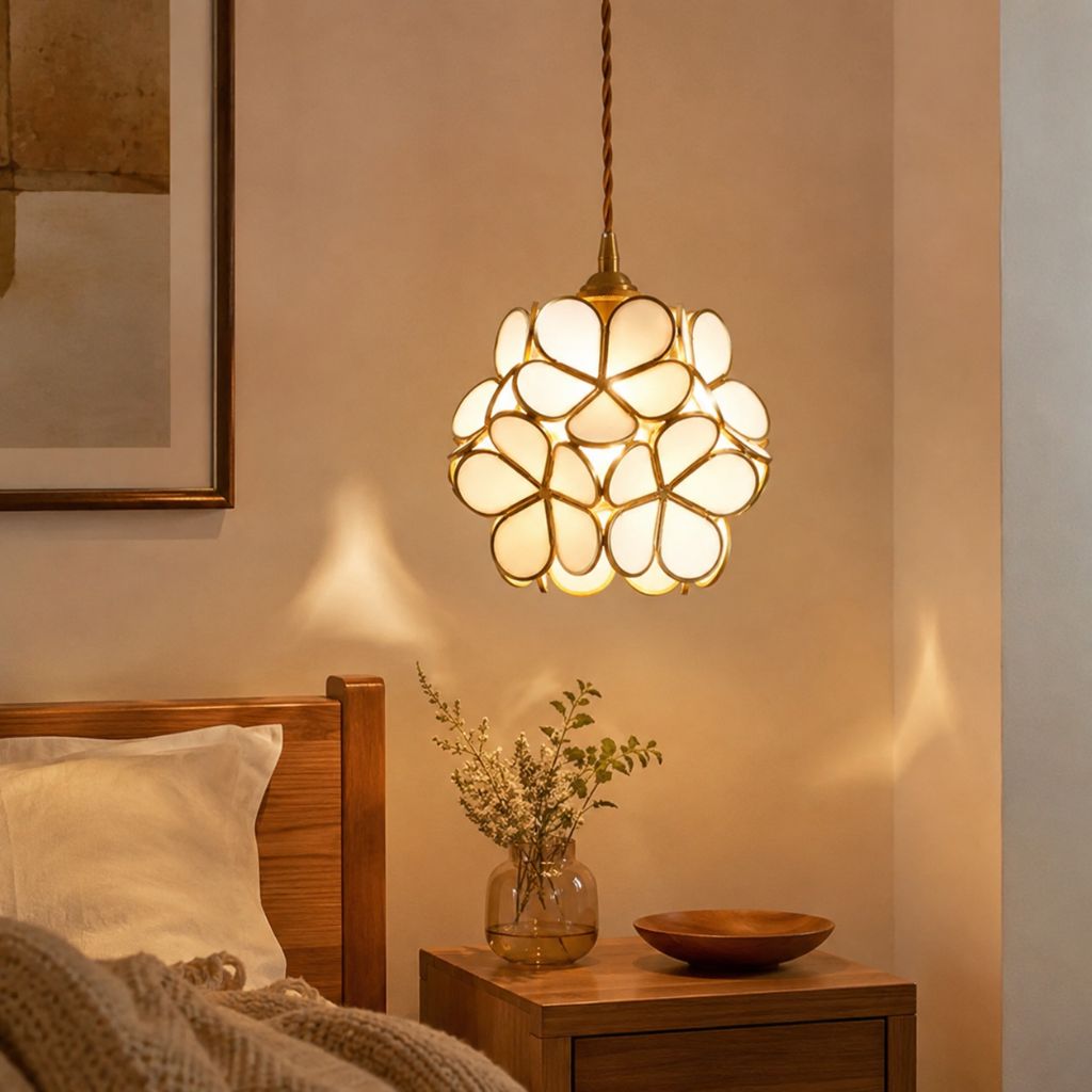 LotusGlow Vintage Brass & Glass Flower Pendant Light