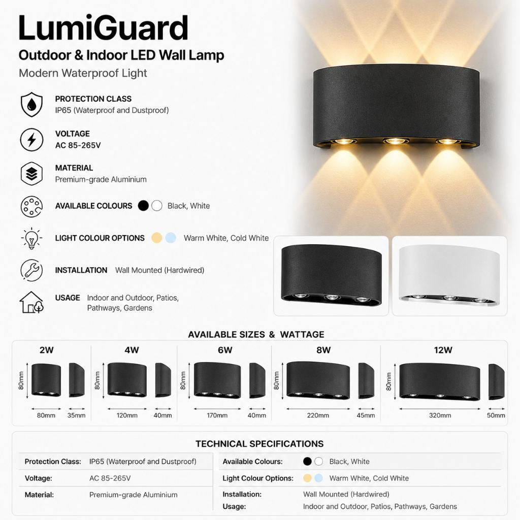 LumiGuard Outdoor & Indoor LED Wall Lamp - Modern Waterproof Light