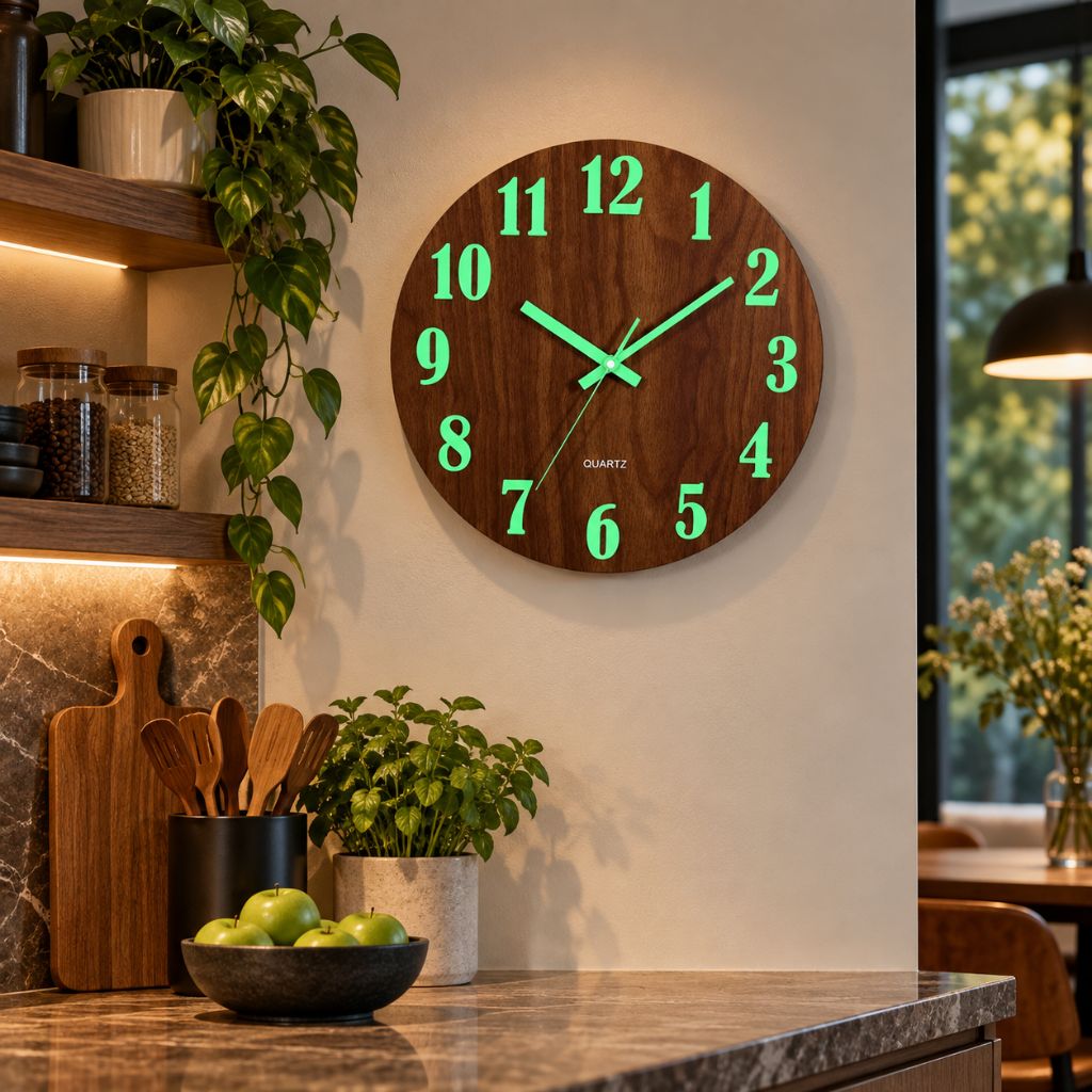 Luminous Wood-Grain Quartz Wall Clock
