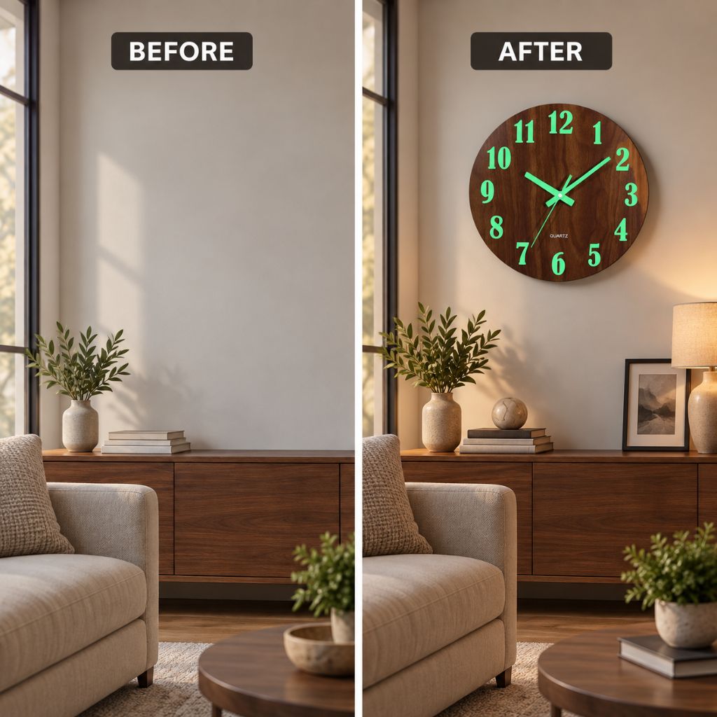 Luminous Wood-Grain Quartz Wall Clock