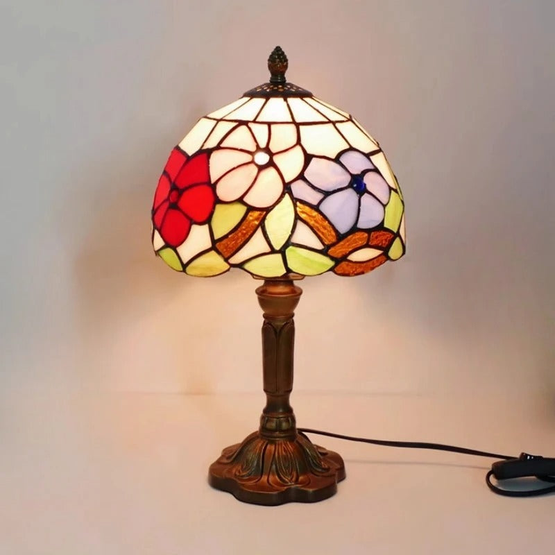 Stained Glass Table Lamp with Ornate Metal Base