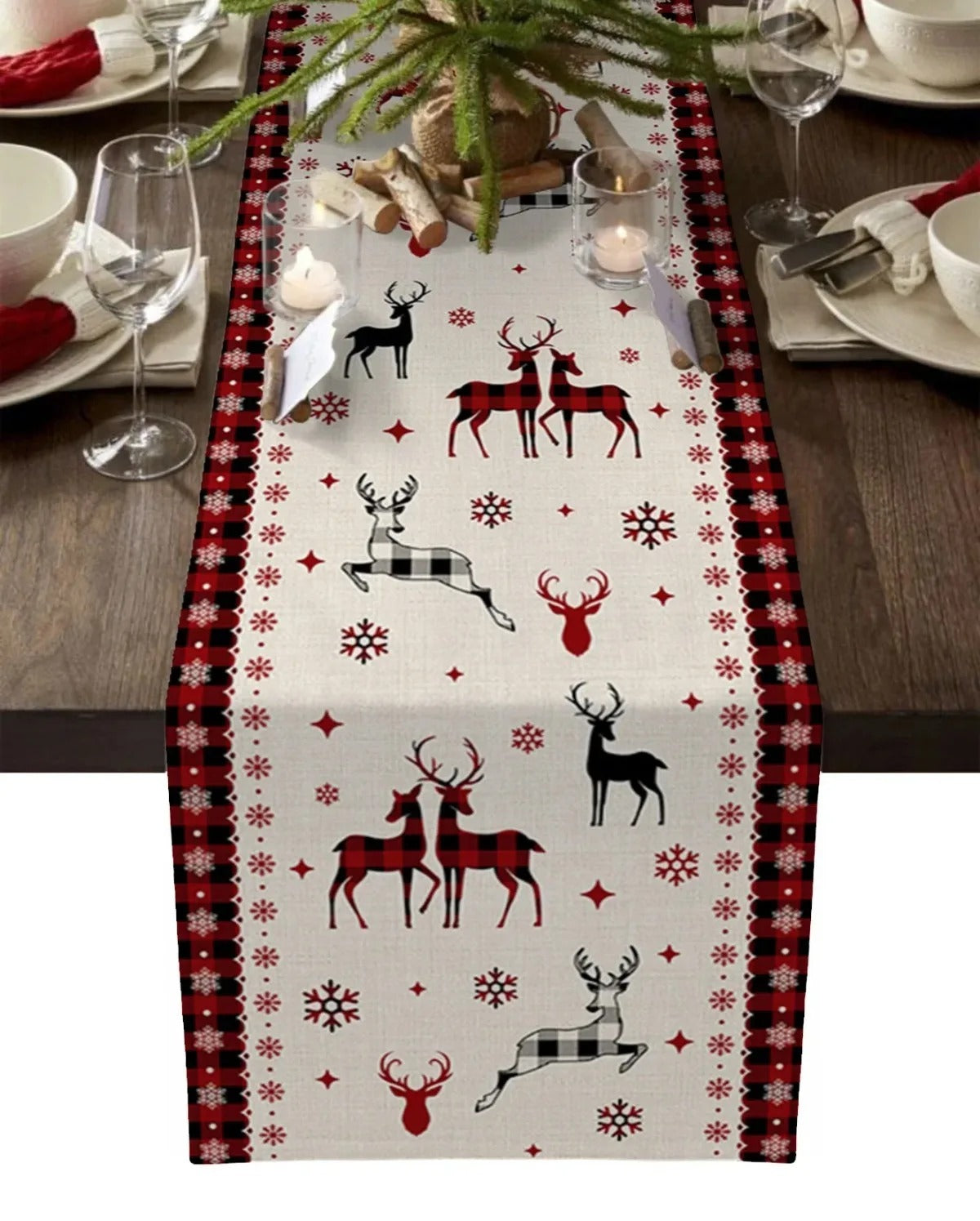 Christmas table runner, holiday table decor, festive linen runner, Christmas tree print, reusable holiday decor, Christmas dining decor, linen table runner, holiday gathering essentials, New Year's table runner, elegant holiday decor