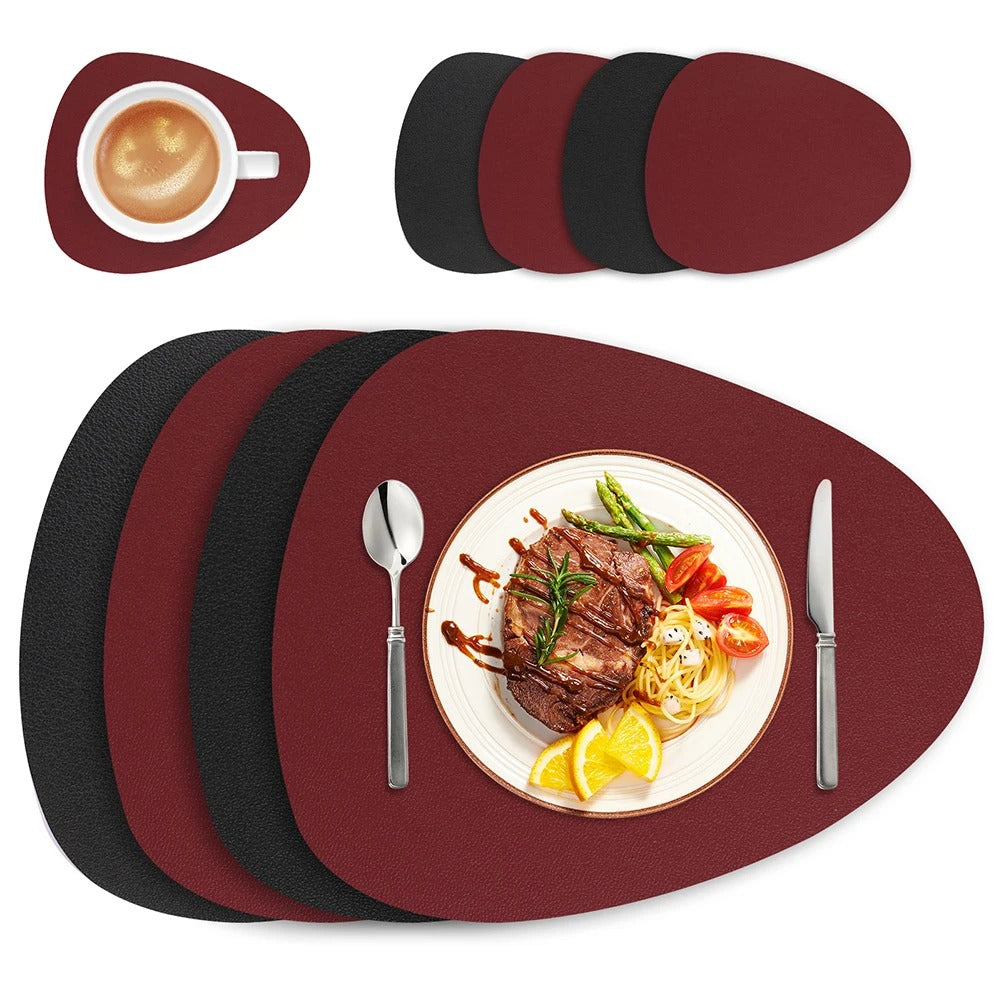 dual-sided placemats, eco-friendly leather placemats, waterproof placemats, heat resistant table mats, modern dining accessories, easy to clean placemats, stylish table decor, non-slip placemats, foldable dining mats, versatile kitchen placemats