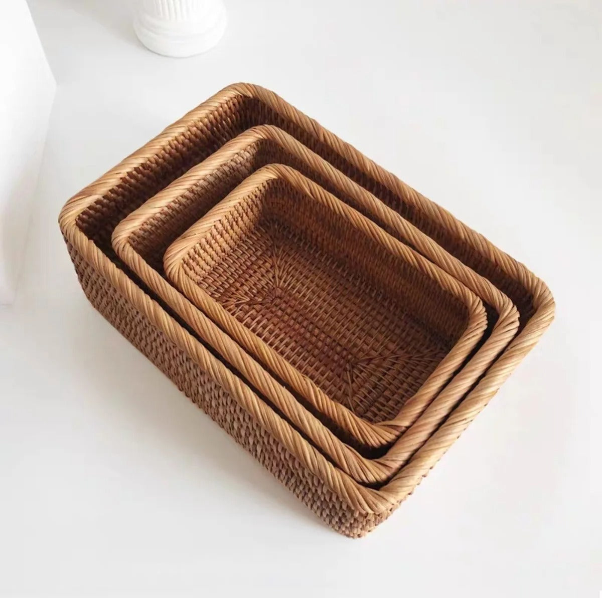 rattan fruit basket, handwoven storage, eco-friendly rattan, kitchen storage basket, rustic decor, countertop organizer, versatile storage, lightweight basket, natural home decor, durable rattan