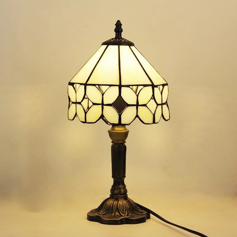 Stained Glass Table Lamp with Ornate Metal Base