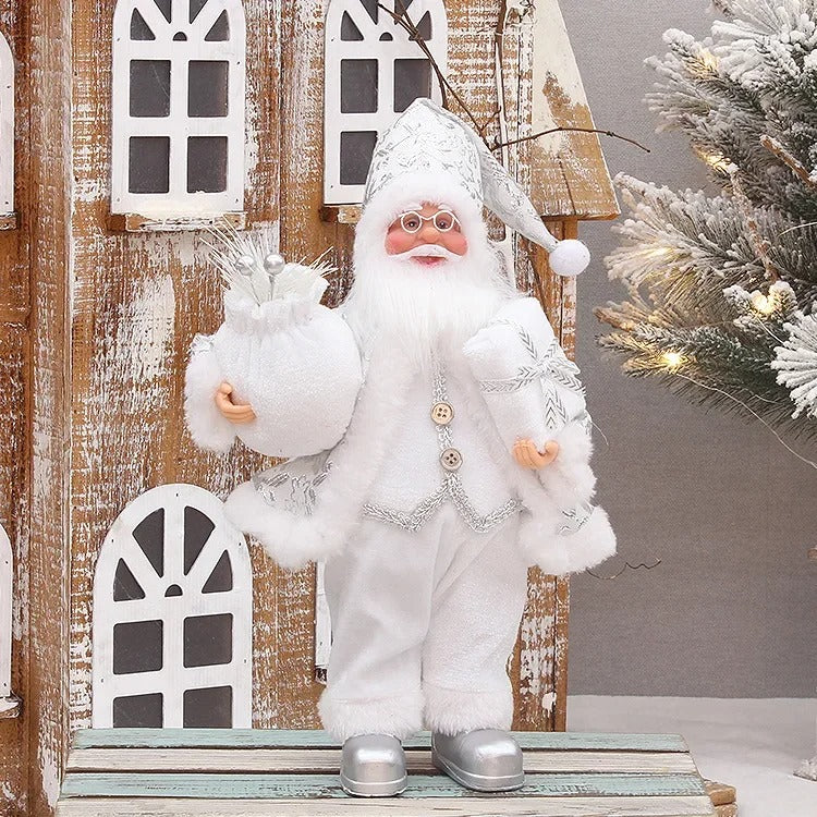 Santa Claus ornament, Christmas home decor, festive holiday figurine, tabletop Santa decoration, Christmas mantel decor, Santa with gift bag, classic holiday charm, reusable Christmas decoration, holiday party centerpiece, Santa Claus display