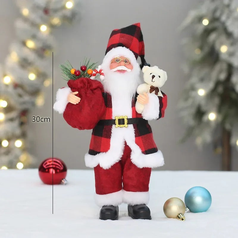 Santa Claus ornament, Christmas home decor, festive holiday figurine, tabletop Santa decoration, Christmas mantel decor, Santa with gift bag, classic holiday charm, reusable Christmas decoration, holiday party centerpiece, Santa Claus display