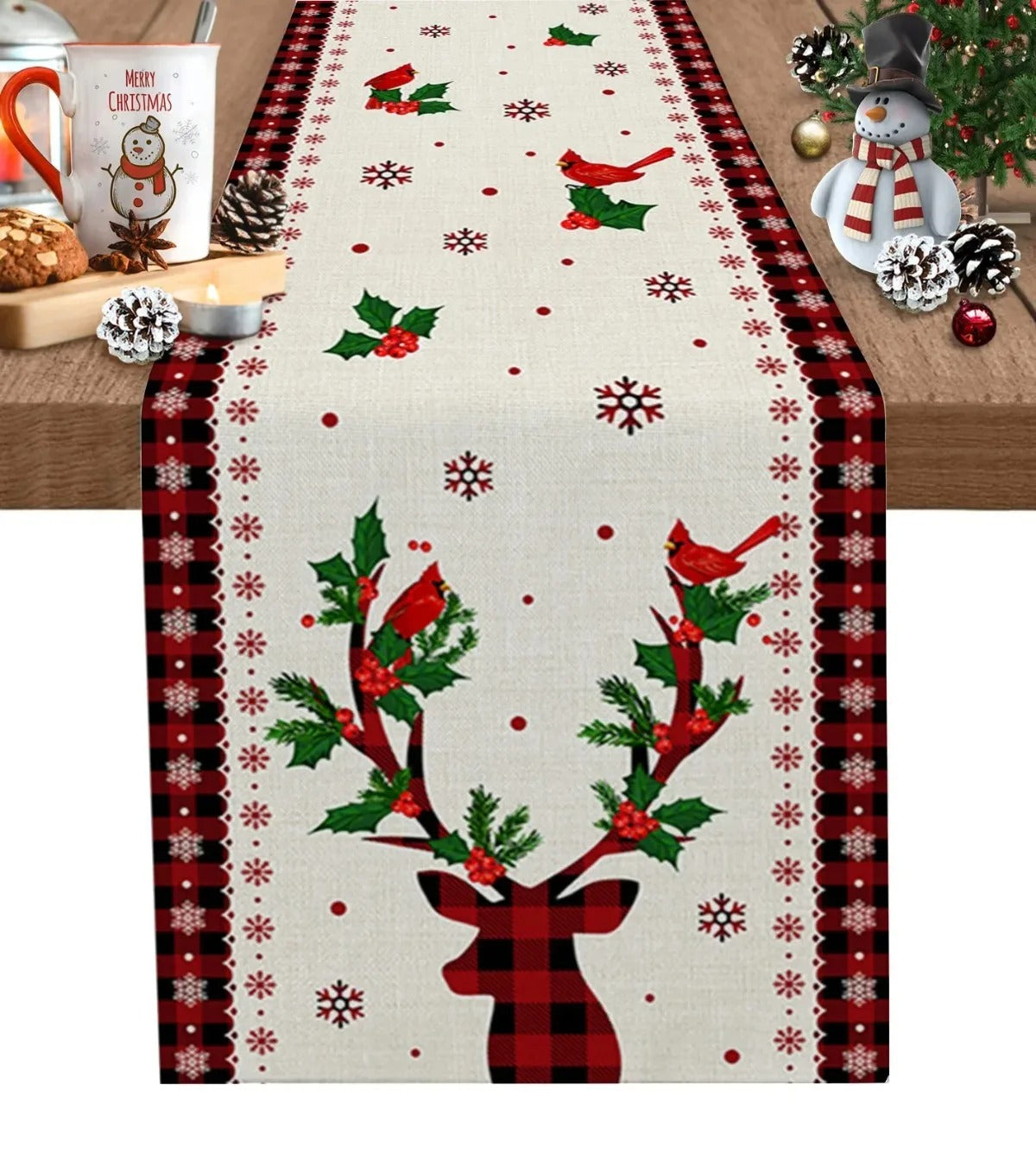 Christmas table runner, holiday table decor, festive linen runner, Christmas tree print, reusable holiday decor, Christmas dining decor, linen table runner, holiday gathering essentials, New Year's table runner, elegant holiday decor