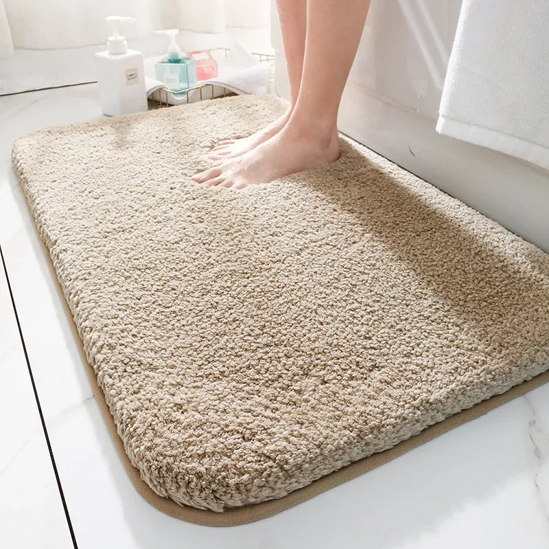 bathroom mat, non-slip mat, absorbent bath mat, plush bathroom rug, water-absorbing mat, machine washable mat, anti-slip bathroom rug, thick bathroom mat, polyester bath mat, daily use bathroom rug