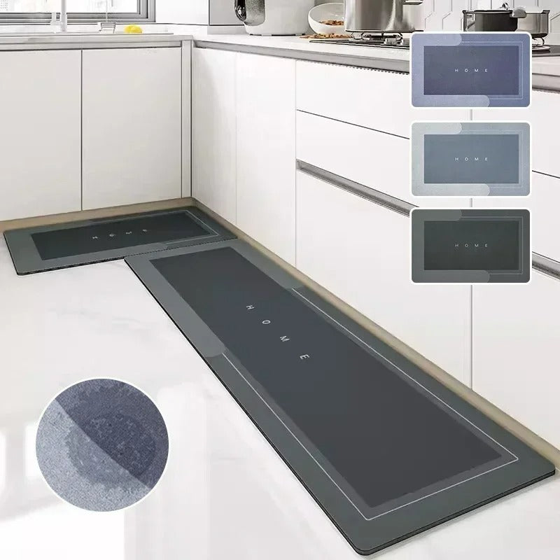 kitchen mat, non-slip mat, diatomaceous mat, absorbent floor mat, quick-dry mat, waterproof mat, anti-slip backing, kitchen rug, easy maintenance mat, versatile home mat