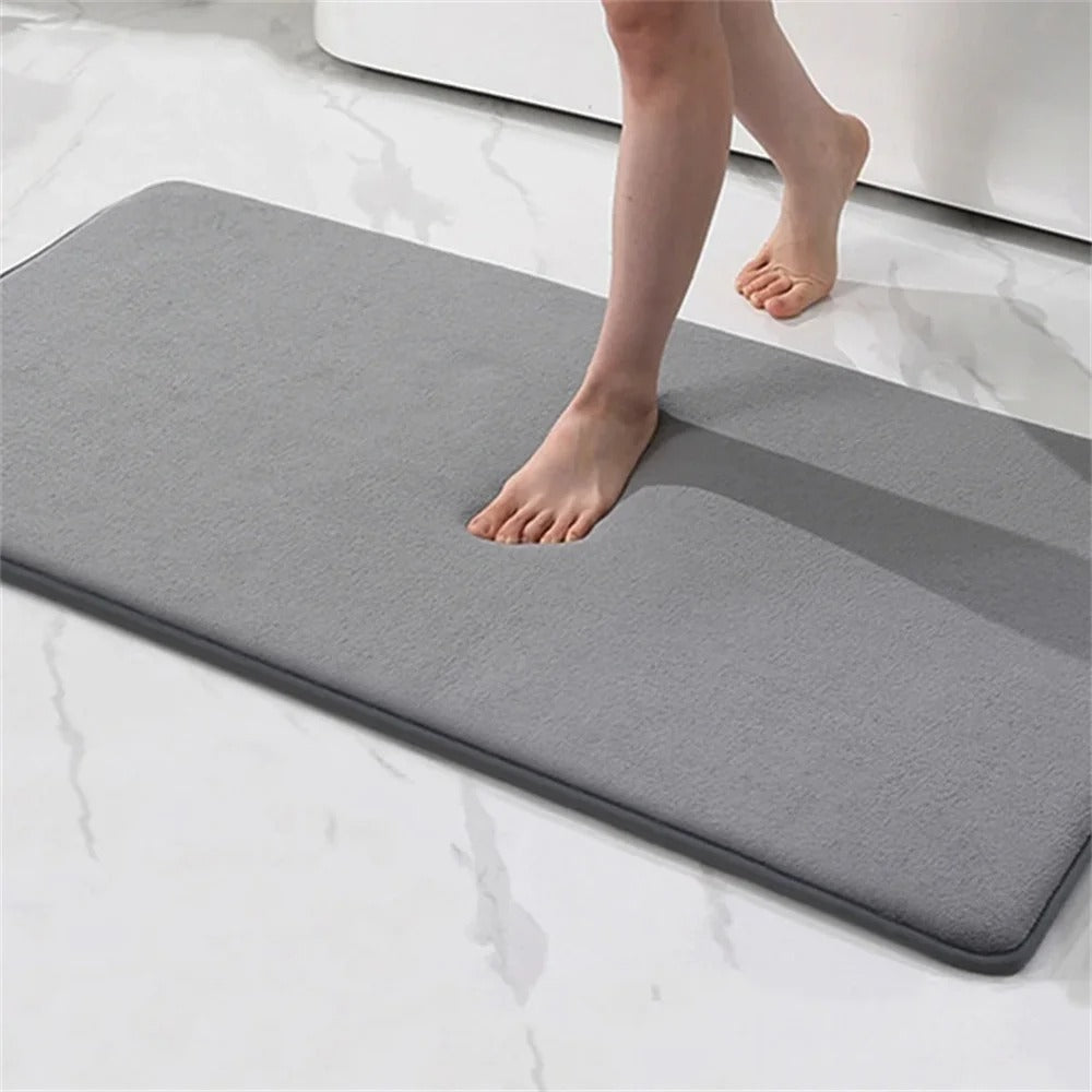 memory foam bath mat, super absorbent mat, anti-slip bath rug, moisture-wicking bathroom mat, quick-dry bath mat, durable bath mat, machine washable rug, multi-space rug, bathroom decor, comfortable floor mat