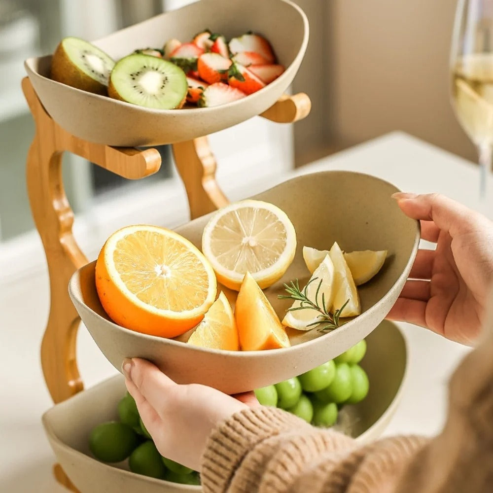 Modern Bamboo Fruit Basket - 2 to 3 Tiers