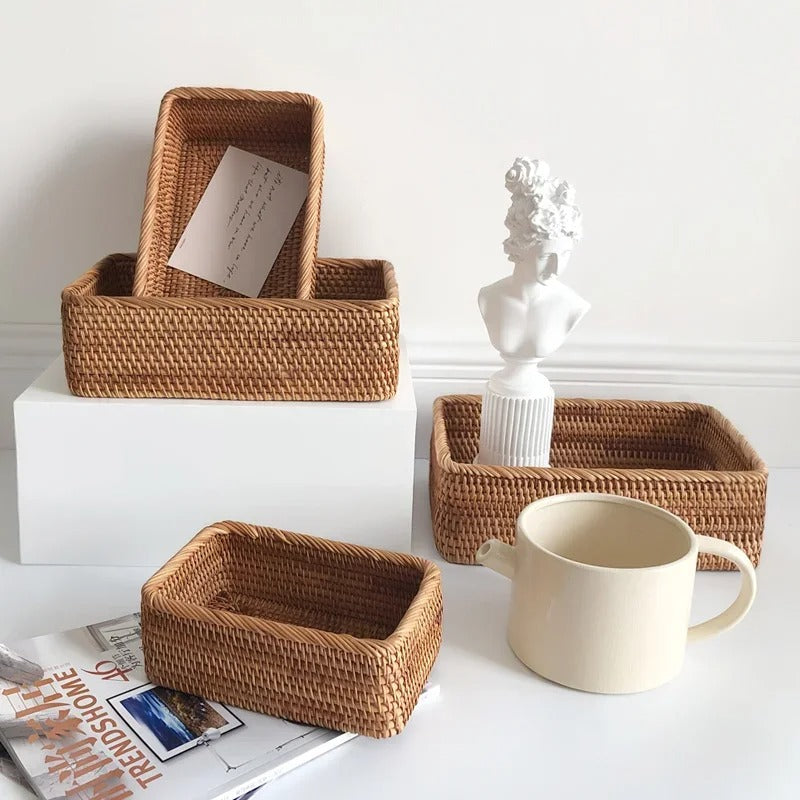 rattan fruit basket, handwoven storage, eco-friendly rattan, kitchen storage basket, rustic decor, countertop organizer, versatile storage, lightweight basket, natural home decor, durable rattan