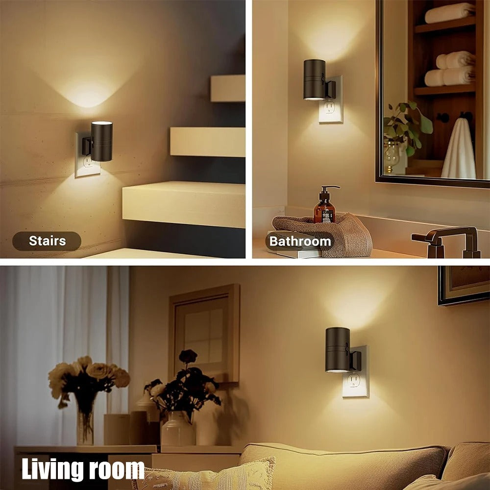 dimmable night light, LED night light, adjustable brightness, twilight sensor, eye-friendly light, 3000K warm light, bedroom night light, hallway night light, energy-efficient light, nursery night light