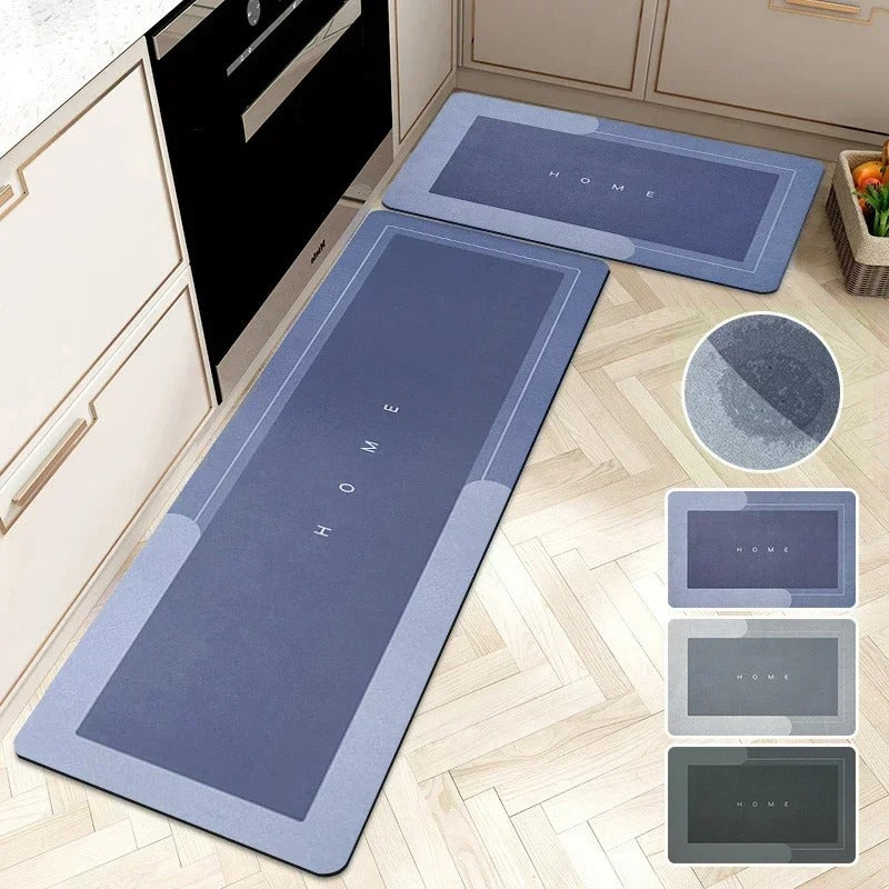 kitchen mat, non-slip mat, diatomaceous mat, absorbent floor mat, quick-dry mat, waterproof mat, anti-slip backing, kitchen rug, easy maintenance mat, versatile home mat