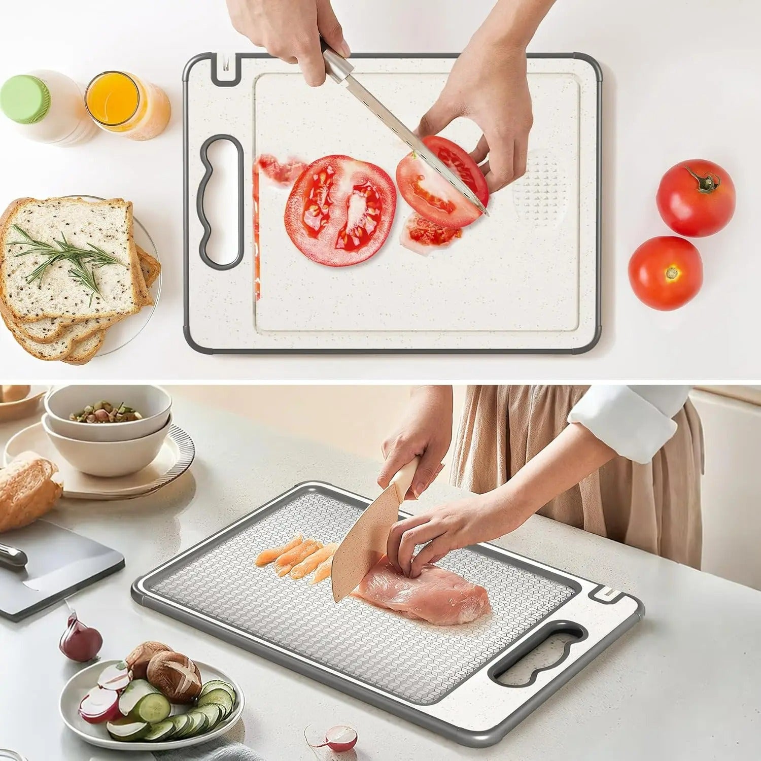 Anti-Scratch Dual-Sided Cutting Board with Sharpener & Silicone Edge