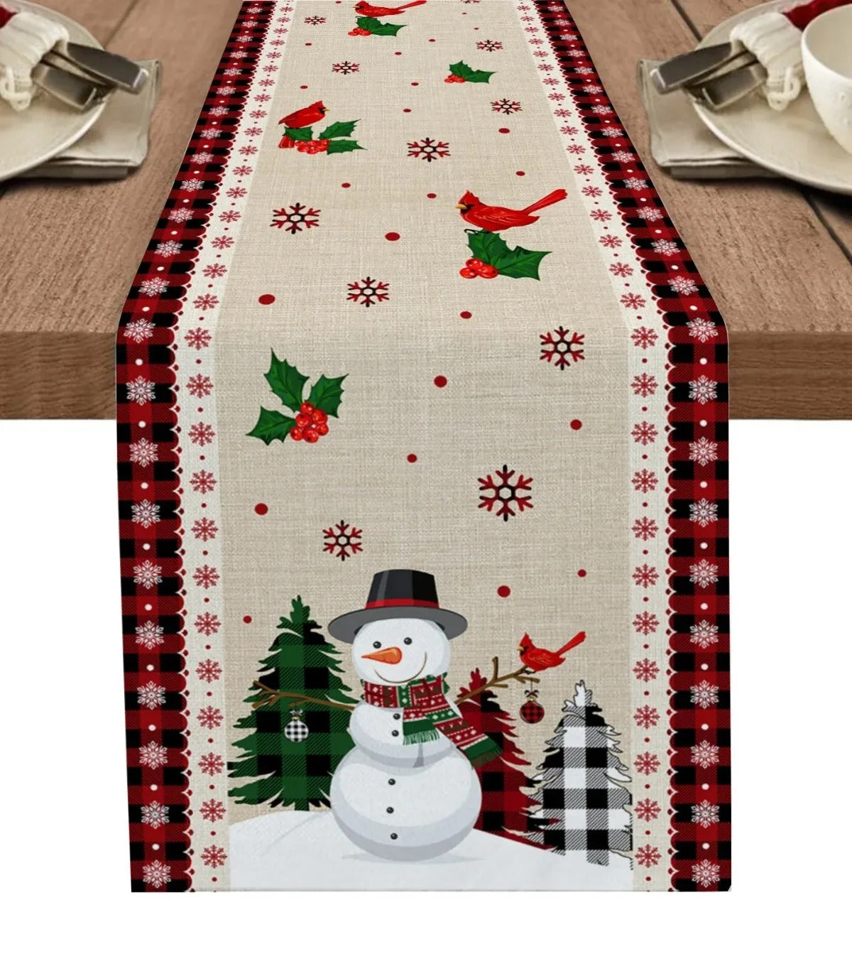 Christmas table runner, holiday table decor, festive linen runner, Christmas tree print, reusable holiday decor, Christmas dining decor, linen table runner, holiday gathering essentials, New Year's table runner, elegant holiday decor