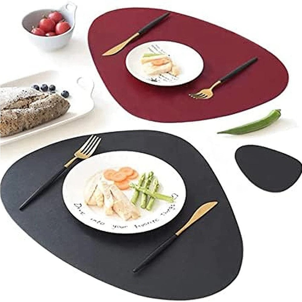 dual-sided placemats, eco-friendly leather placemats, waterproof placemats, heat resistant table mats, modern dining accessories, easy to clean placemats, stylish table decor, non-slip placemats, foldable dining mats, versatile kitchen placemats