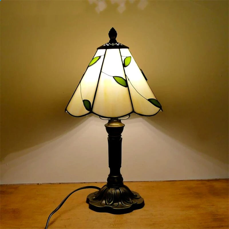 Stained Glass Table Lamp with Ornate Metal Base