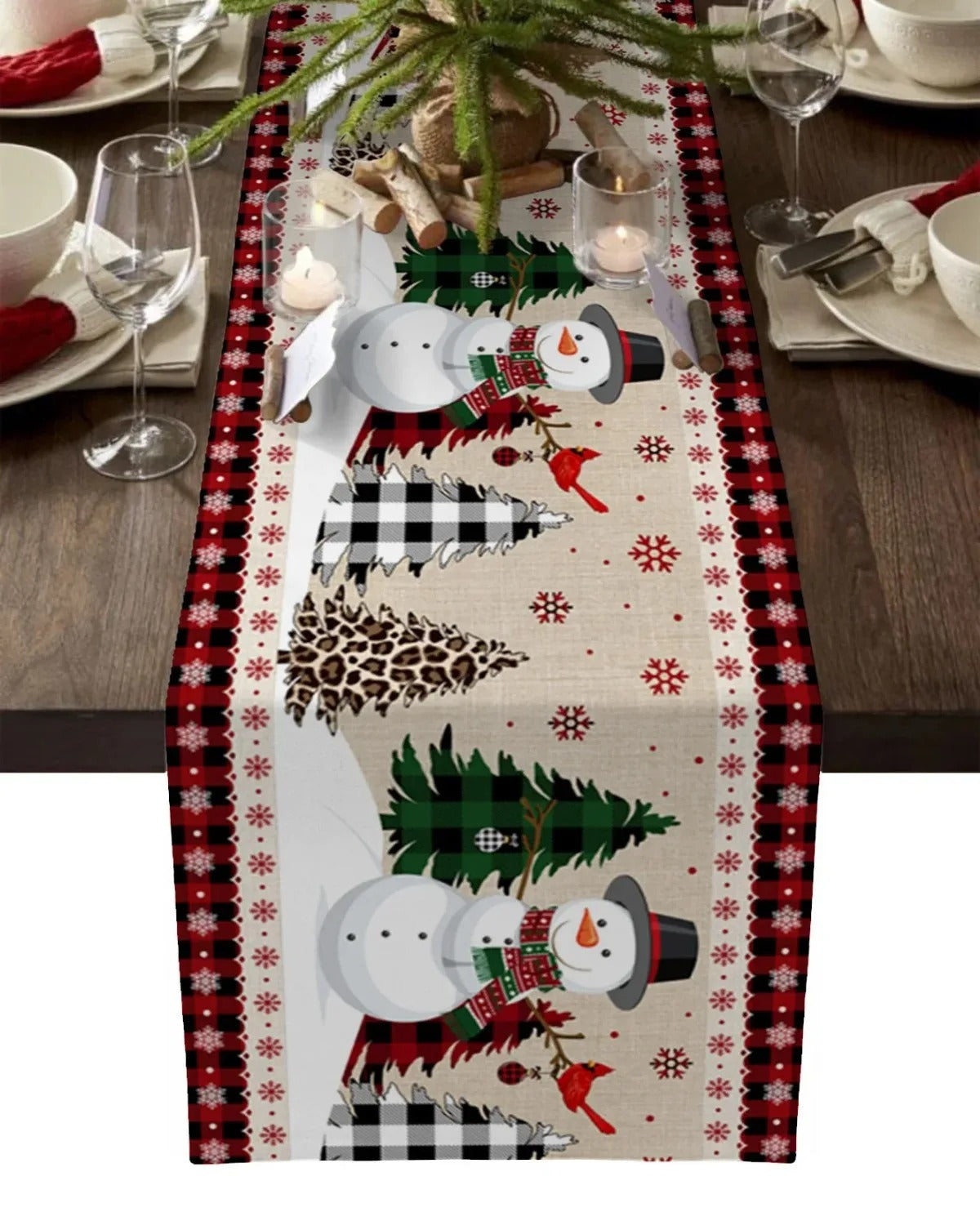 Christmas table runner, holiday table decor, festive linen runner, Christmas tree print, reusable holiday decor, Christmas dining decor, linen table runner, holiday gathering essentials, New Year's table runner, elegant holiday decor