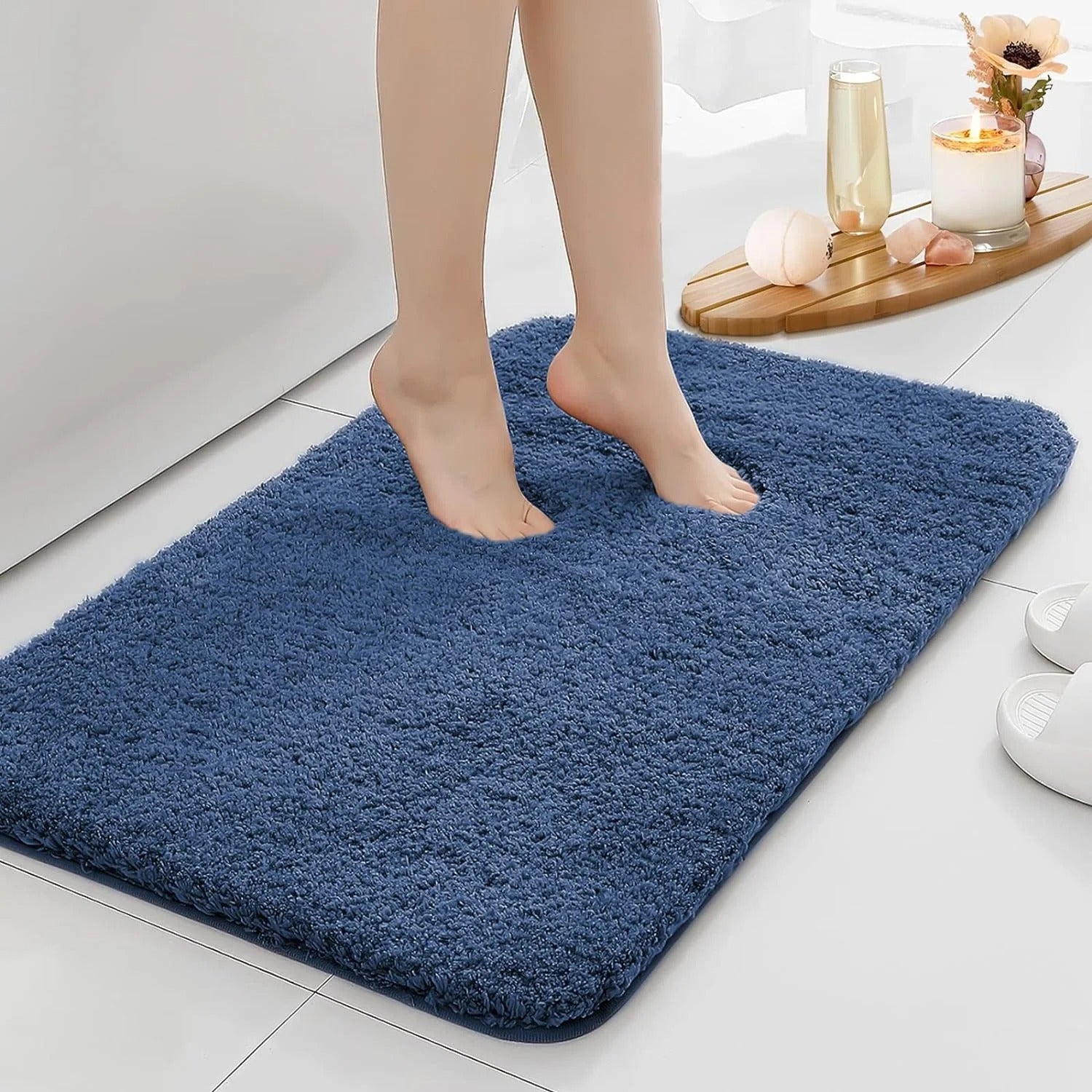 bathroom mat, non-slip mat, absorbent bath mat, plush bathroom rug, water-absorbing mat, machine washable mat, anti-slip bathroom rug, thick bathroom mat, polyester bath mat, daily use bathroom rug