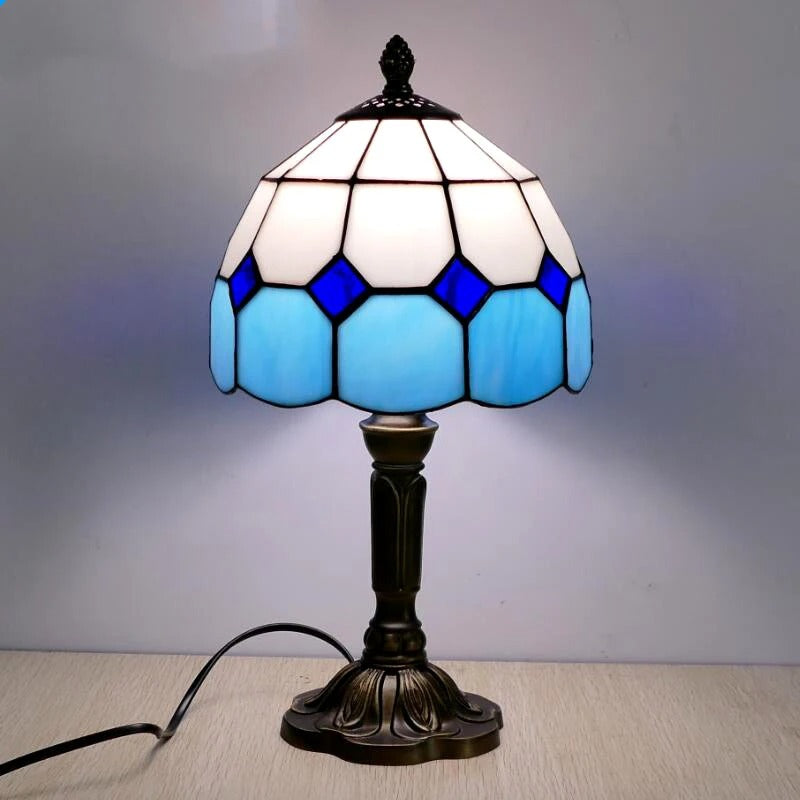 Stained Glass Table Lamp with Ornate Metal Base