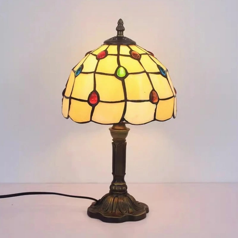 Stained Glass Table Lamp with Ornate Metal Base