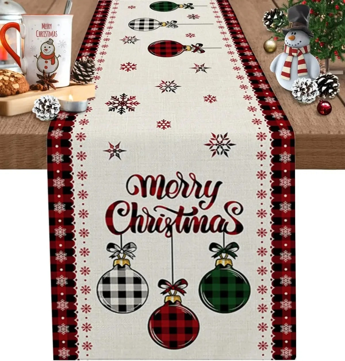 Christmas table runner, holiday table decor, festive linen runner, Christmas tree print, reusable holiday decor, Christmas dining decor, linen table runner, holiday gathering essentials, New Year's table runner, elegant holiday decor