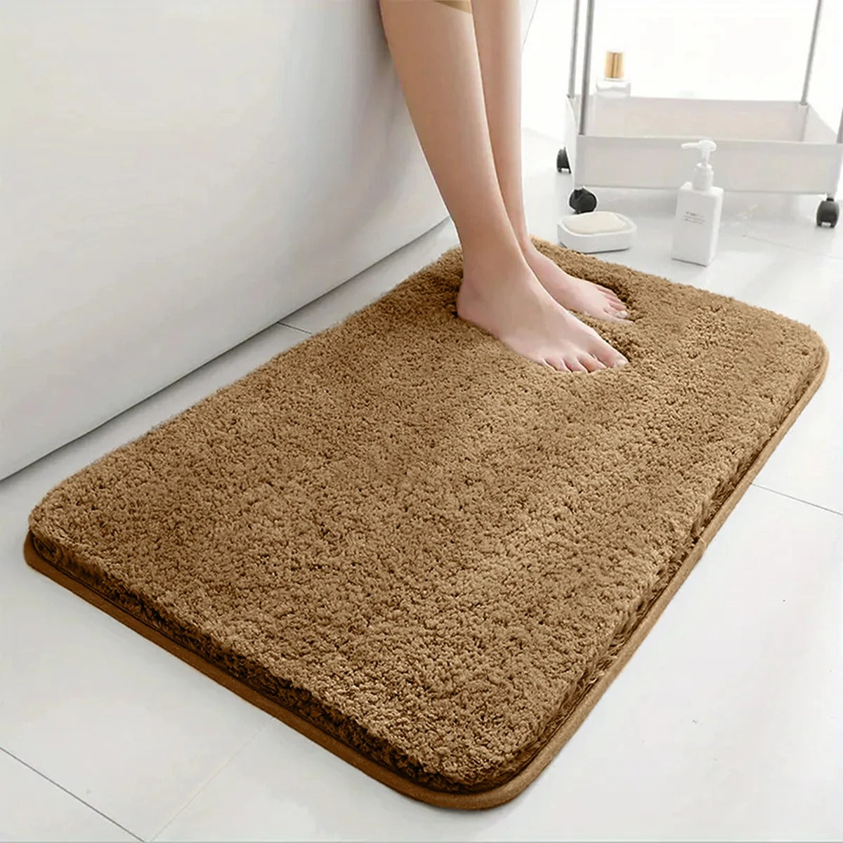 bathroom mat, non-slip mat, absorbent bath mat, plush bathroom rug, water-absorbing mat, machine washable mat, anti-slip bathroom rug, thick bathroom mat, polyester bath mat, daily use bathroom rug