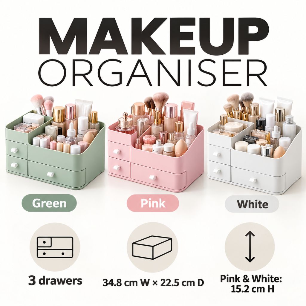 Makeup Organiser with Three Drawers and Open Compartments