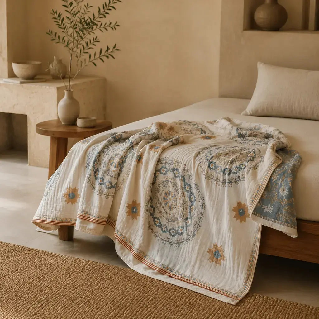 Mandala Cotton Throw Blanket in a premium modern bedroom