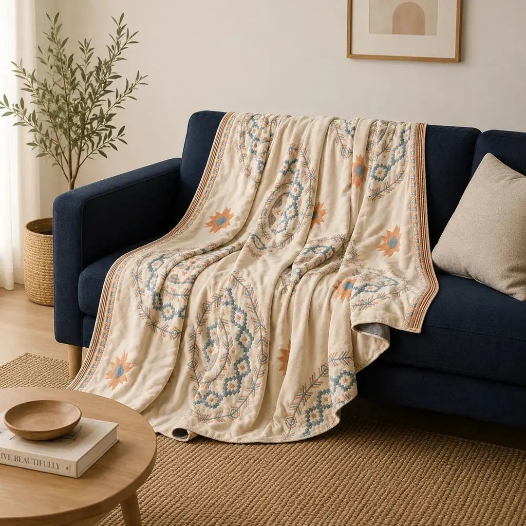 Mandala cotton throw blanket boho woven design – view 2