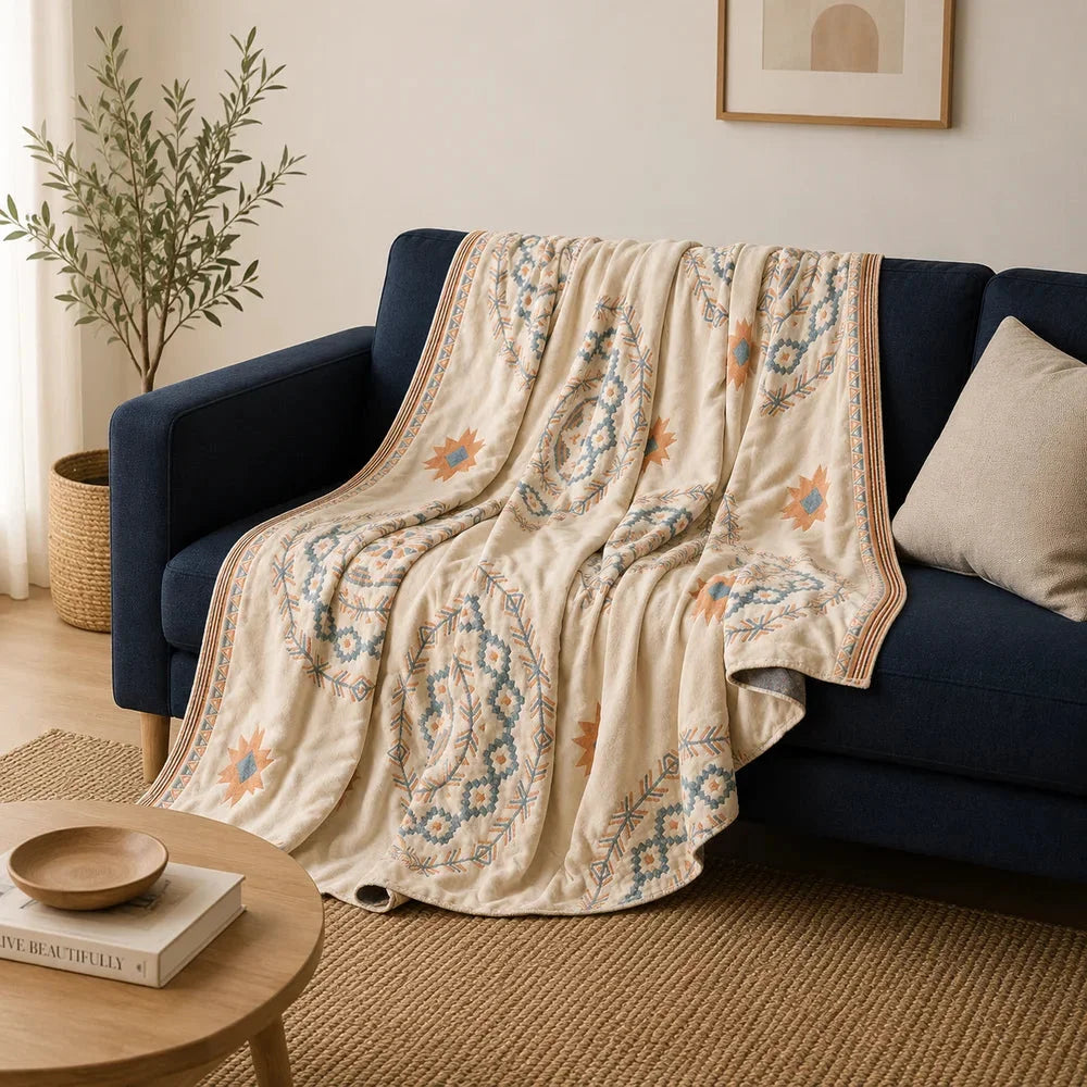Mandala cotton throw blanket boho woven design – view 2