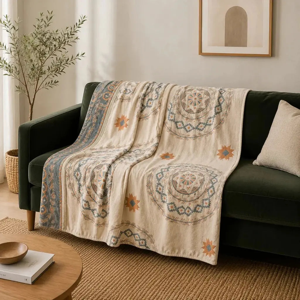 Mandala cotton throw blanket boho woven design – view 5