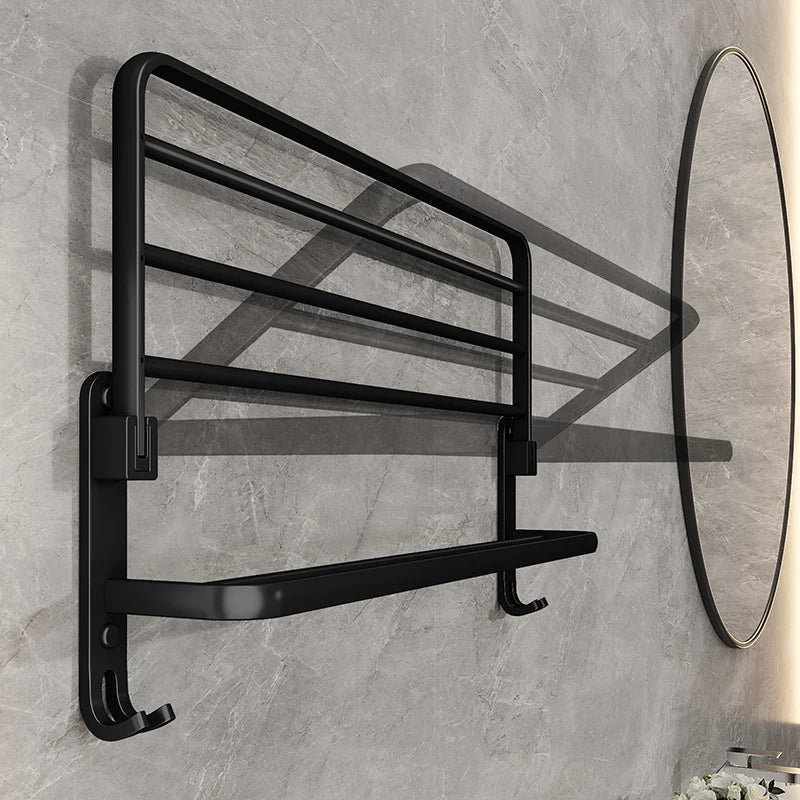 Folding Towel Rack with Dual Bars and Hook