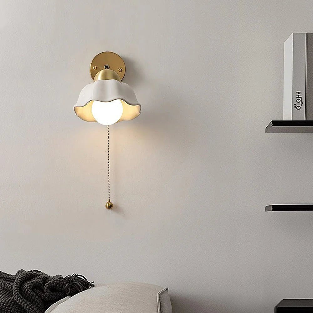 Metal and Ceramic Flower Wall Lamp - Lattea Global