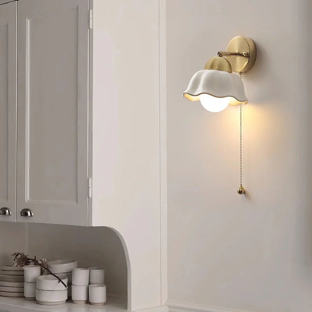Metal and Ceramic Flower Wall Lamp - Lattea Global