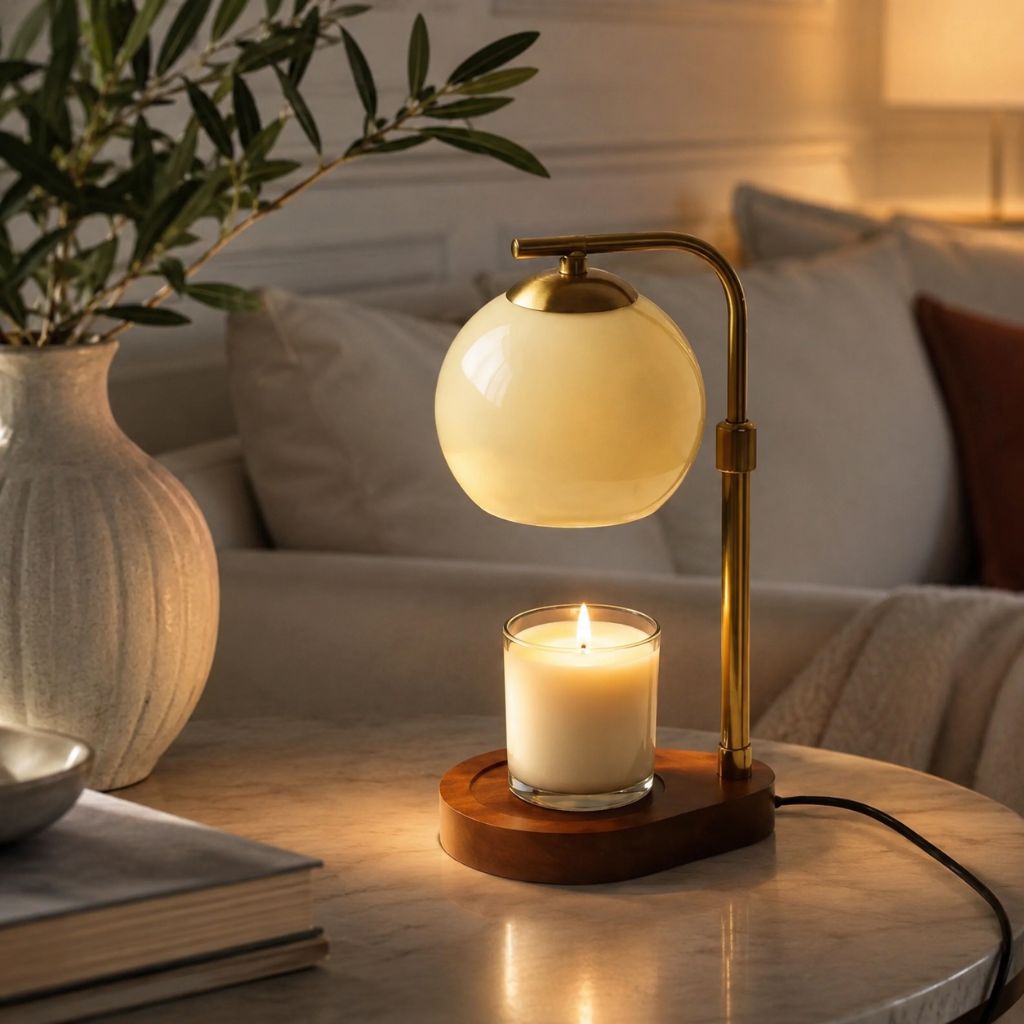 Metal and Wood Candle Warmer Lamp