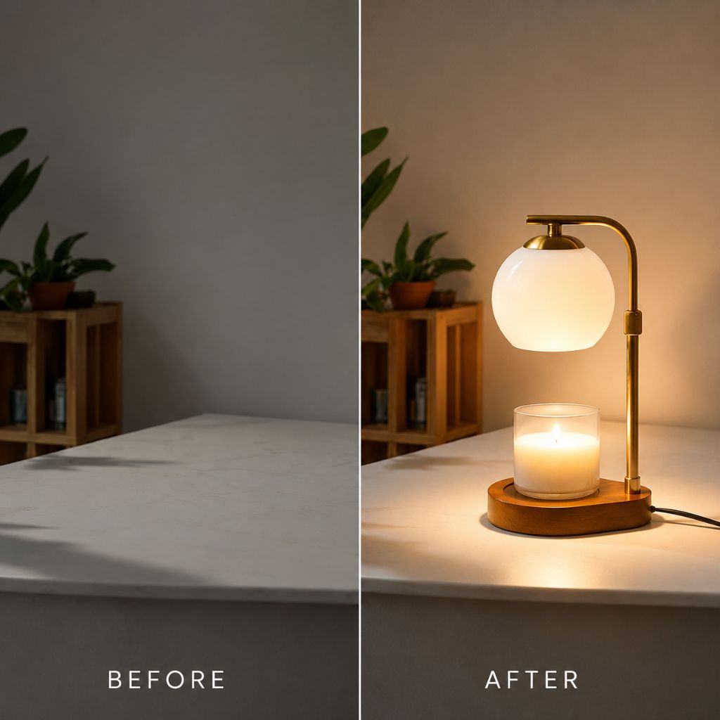 Metal and Wood Candle Warmer Lamp