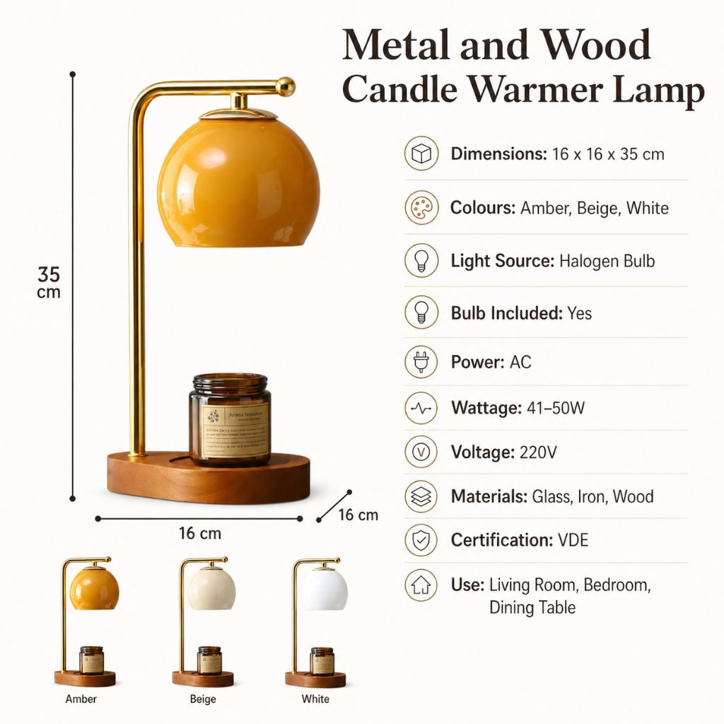 Metal and Wood Candle Warmer Lamp