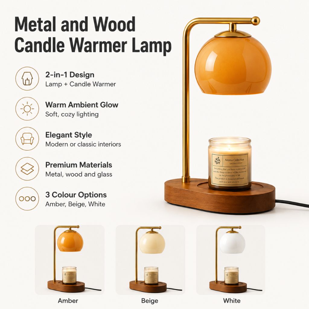 Metal and Wood Candle Warmer Lamp