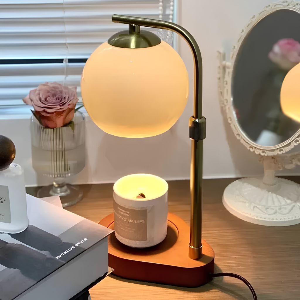 Metal and Wood Candle Warmer Lamp