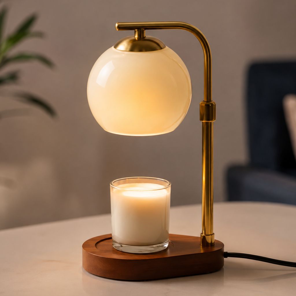 Metal and Wood Candle Warmer Lamp