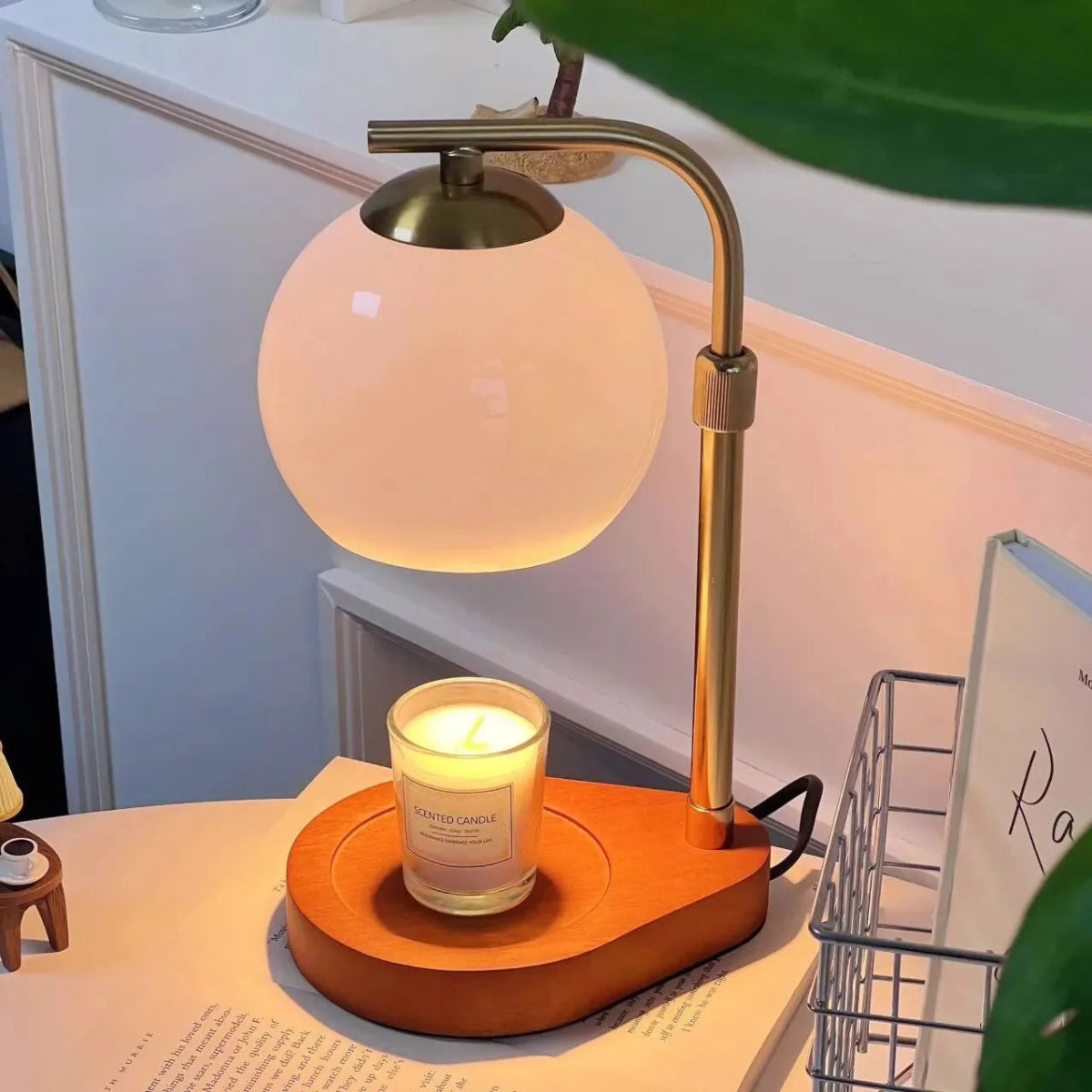 Metal and Wood Candle Warmer Lamp - Lattea Global