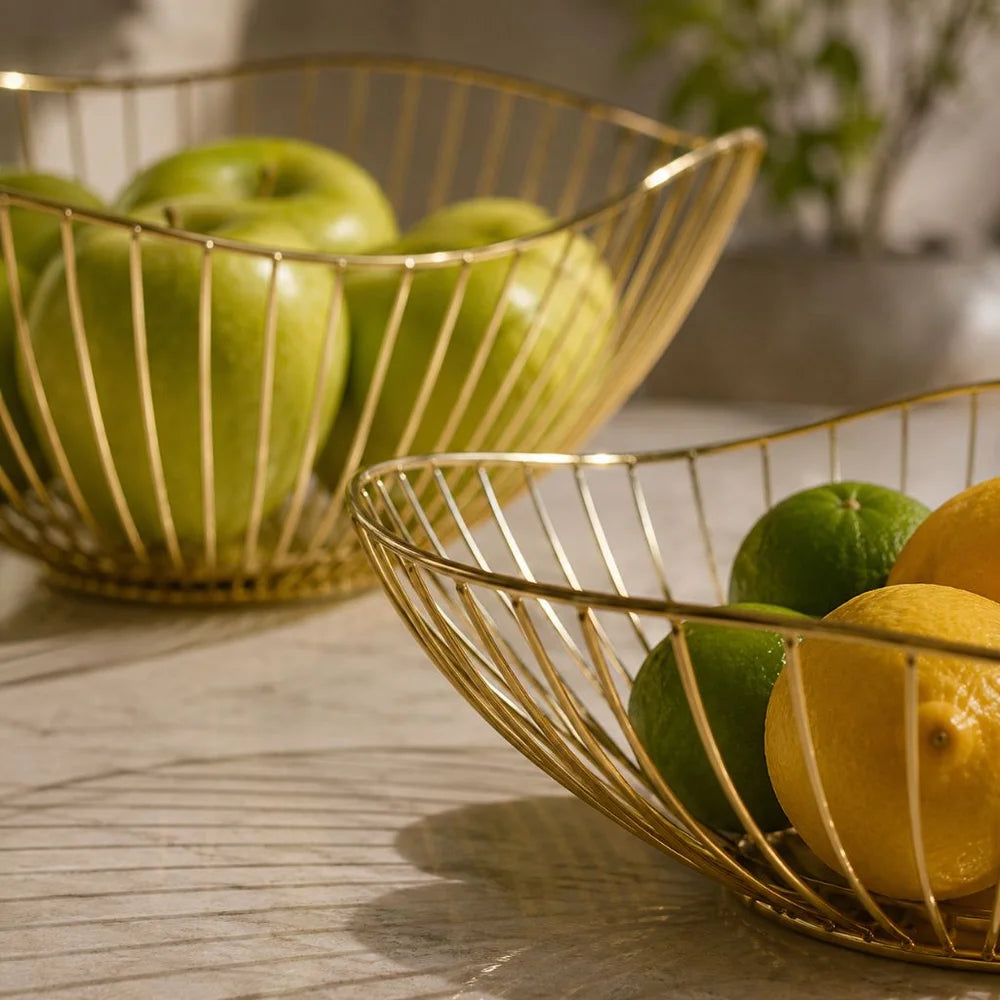 Metal wire fruit basket set - round and oval kitchen storage bowl - view 6
