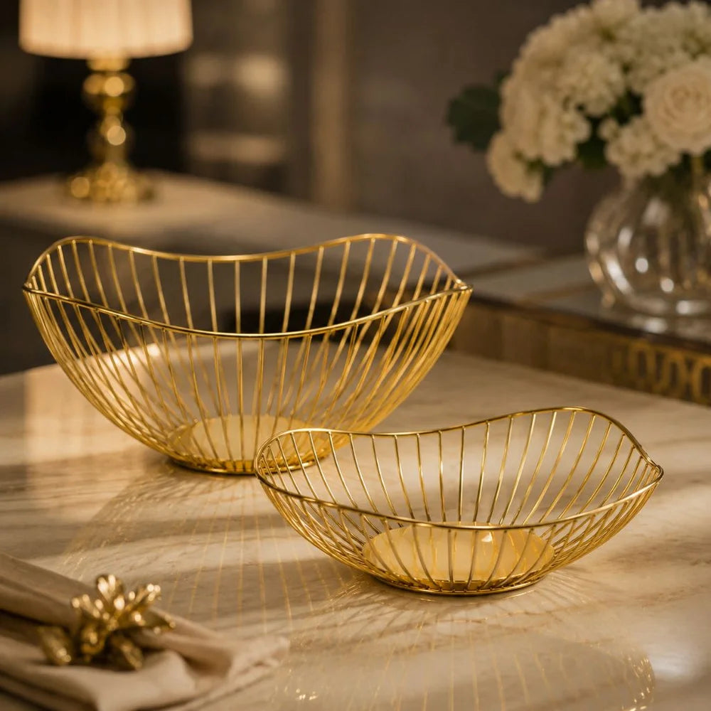 Metal wire fruit basket set - round and oval kitchen storage bowl - view 9